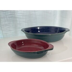 2 Denby England HARLEQUIN 9" &  12.5" Oval Augratin Baking Dishes Blue Green Red